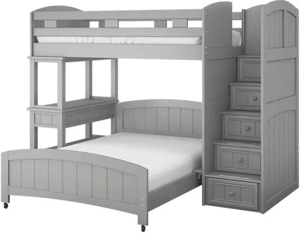 Kids Cottage Colors Gray Twin/Full Step Bunk Bed with Desk