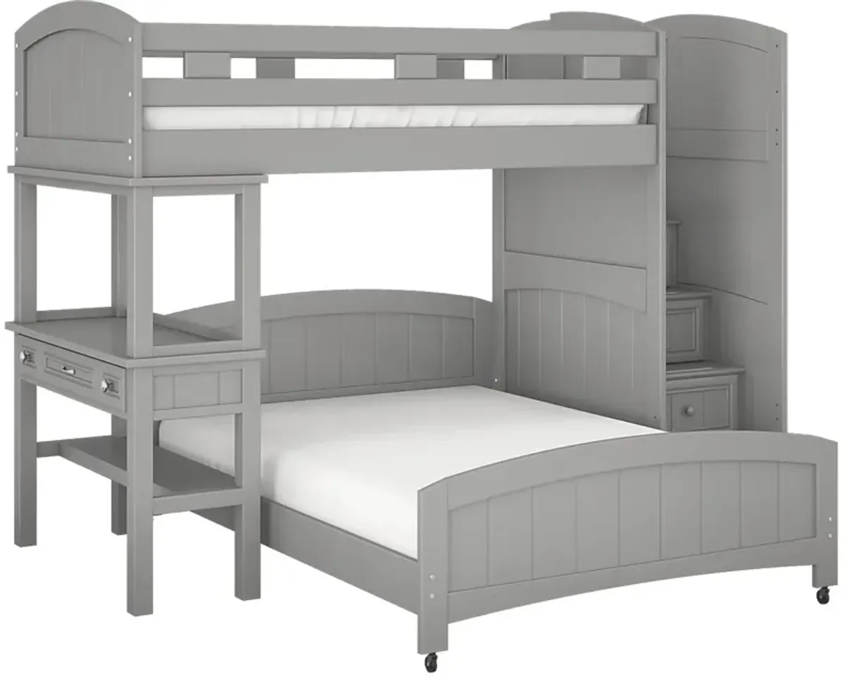 Kids Cottage Colors Gray Twin/Full Step Bunk Bed with Desk