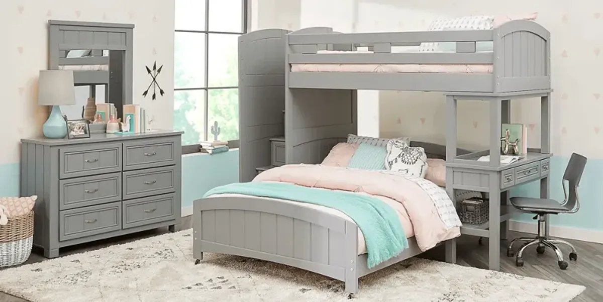 Kids Cottage Colors Gray Twin/Full Step Bunk Bed with Desk