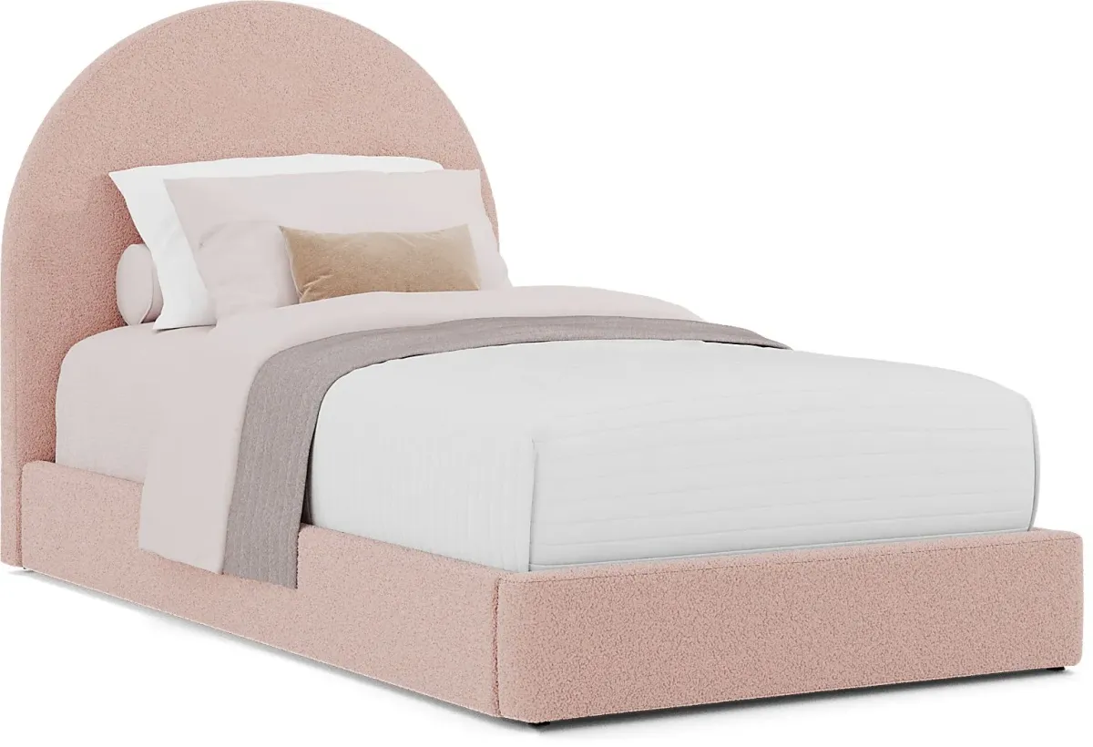 Kids South Bend Washed White Bedroom with Moonstone Pink Twin Upholstered Bed