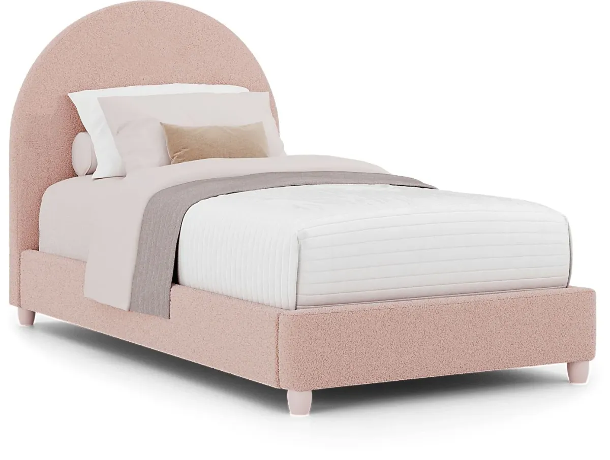 Kids South Bend Washed White Bedroom with Moonstone Pink Twin Upholstered Bed