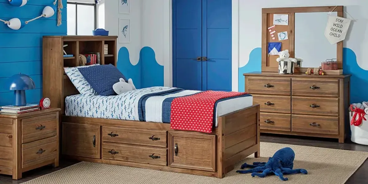 Kids Creekside 2.0 Chestnut 5 Pc Twin Bookcase Bedroom with 2 Storage Side Rails