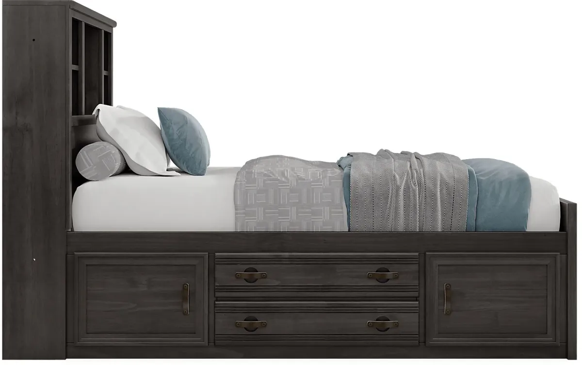 Kids Creekside 2.0 Charcoal Twin Bookcase Bedroom with 2 Storage Side Rails