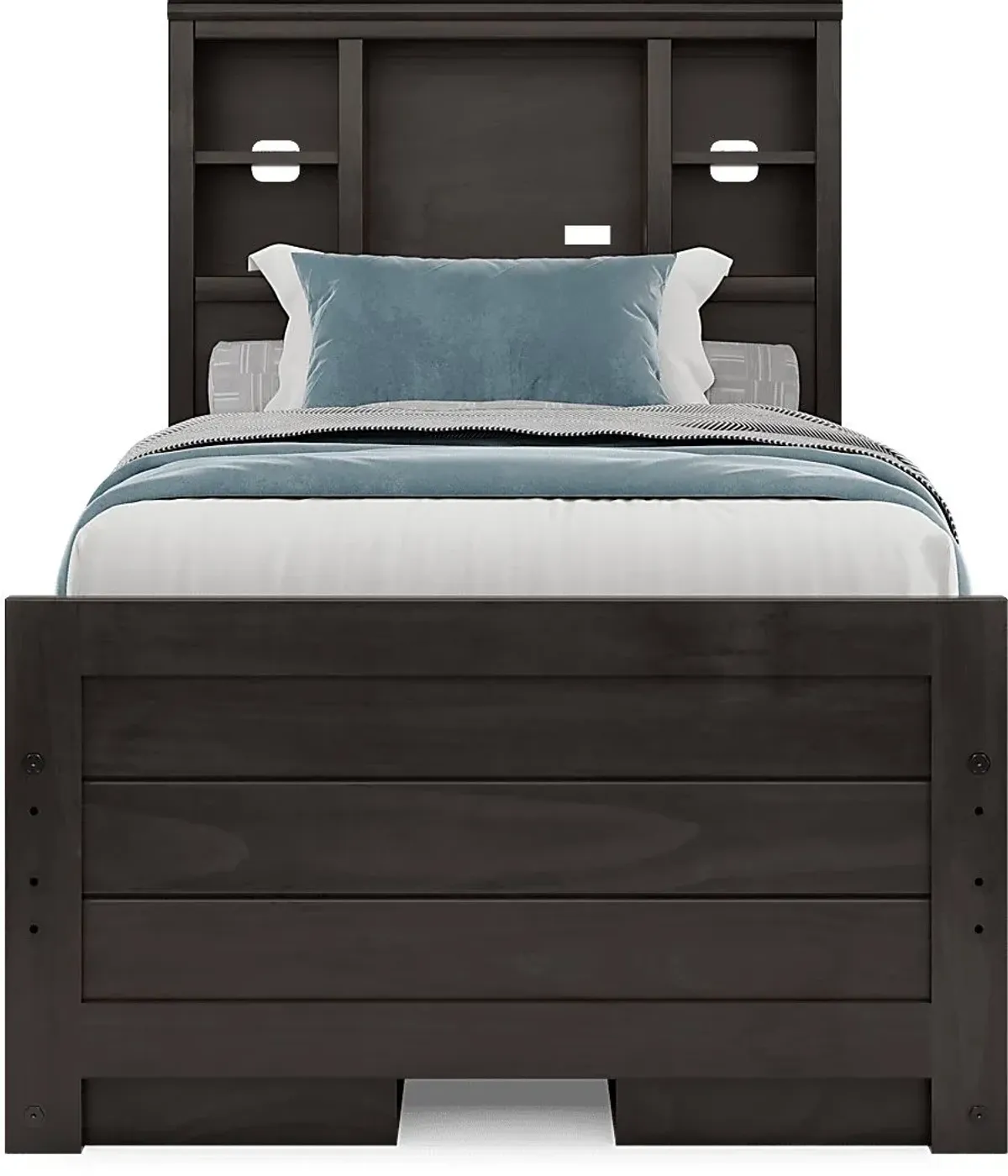 Kids Creekside 2.0 Charcoal Twin Bookcase Bedroom with 2 Storage Side Rails
