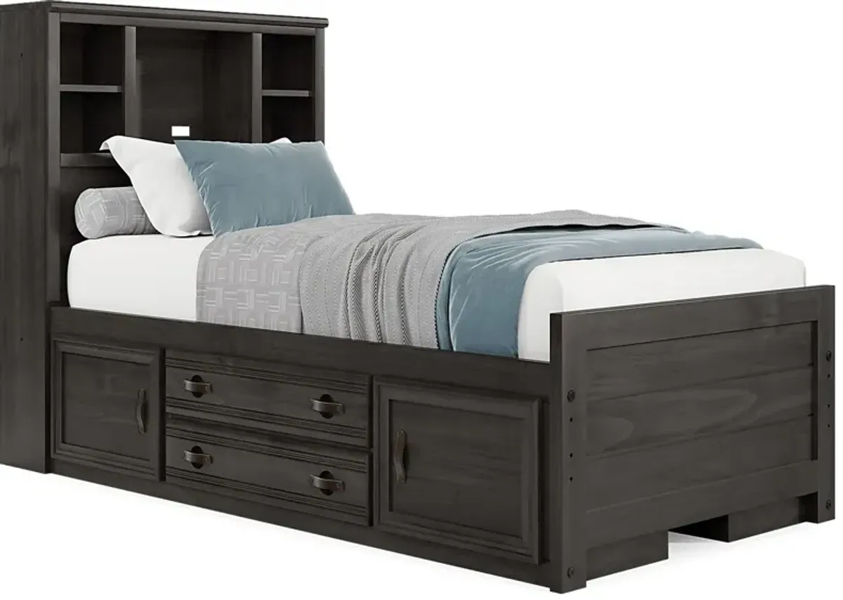 Kids Creekside 2.0 Charcoal 5 Pc Twin Bookcase Bedroom with 2 Storage Side Rails