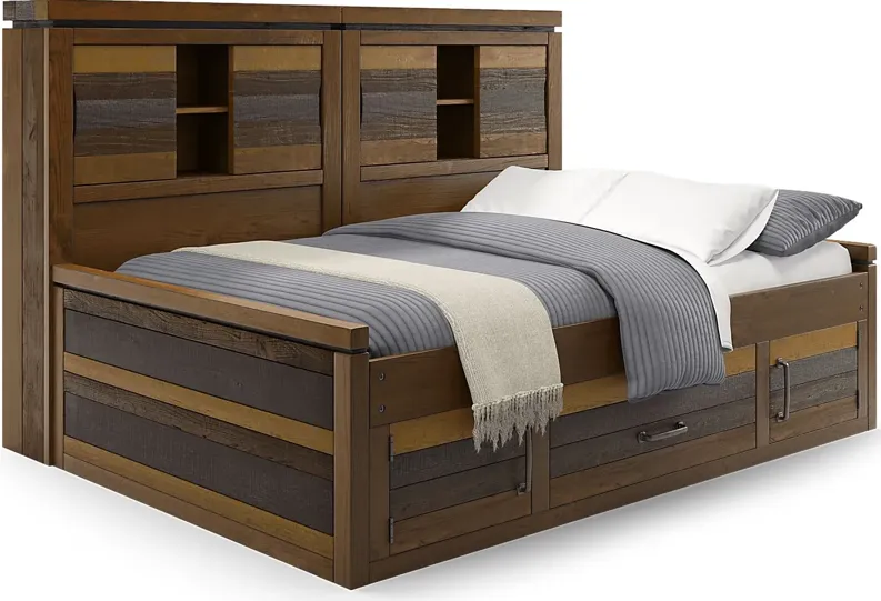 Kids Westover Hills Jr. Reclaimed Brown 3 Pc Full Bookcase Wall Bed with Storage Side Rail