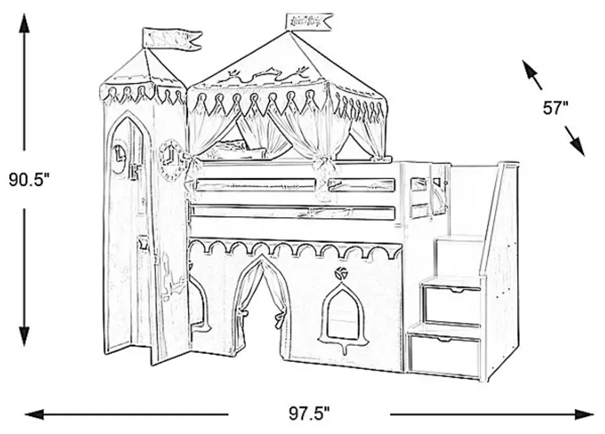 Disney Princess Fairytale White Step Loft Bed with Activity Panel and Tower