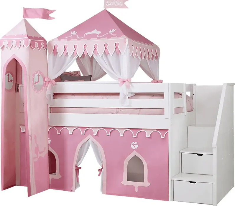 Disney Princess Fairytale White Step Loft Bed with Activity Panel and Tower
