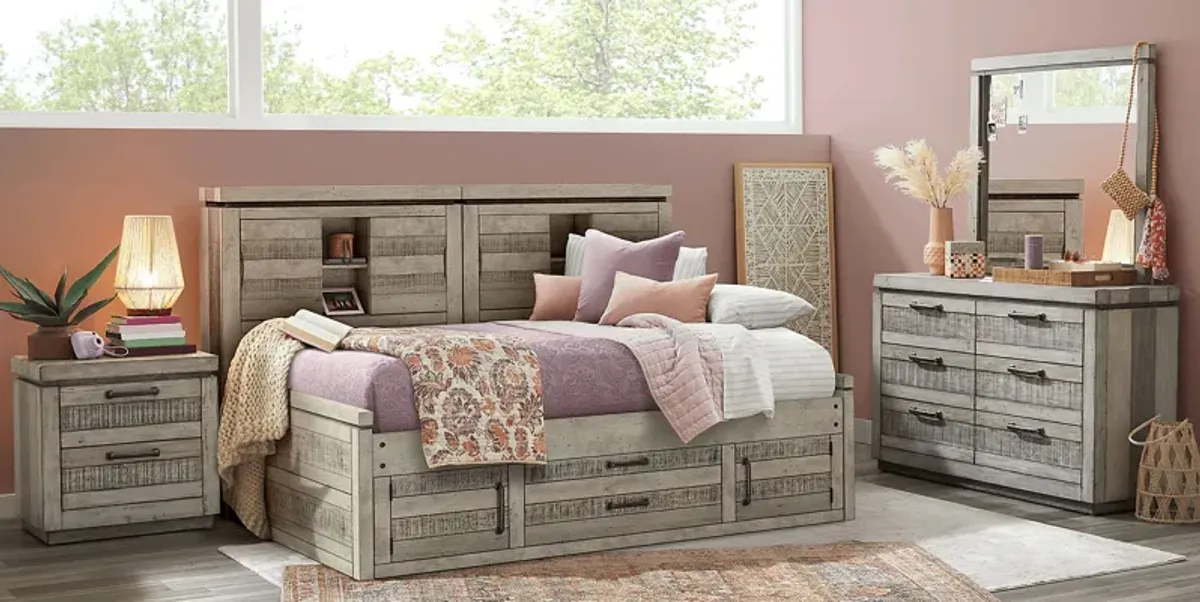 Kids Westover Hills Jr. Gray 3 Pc Full Bookcase Wall Bed with Storage Side Rail