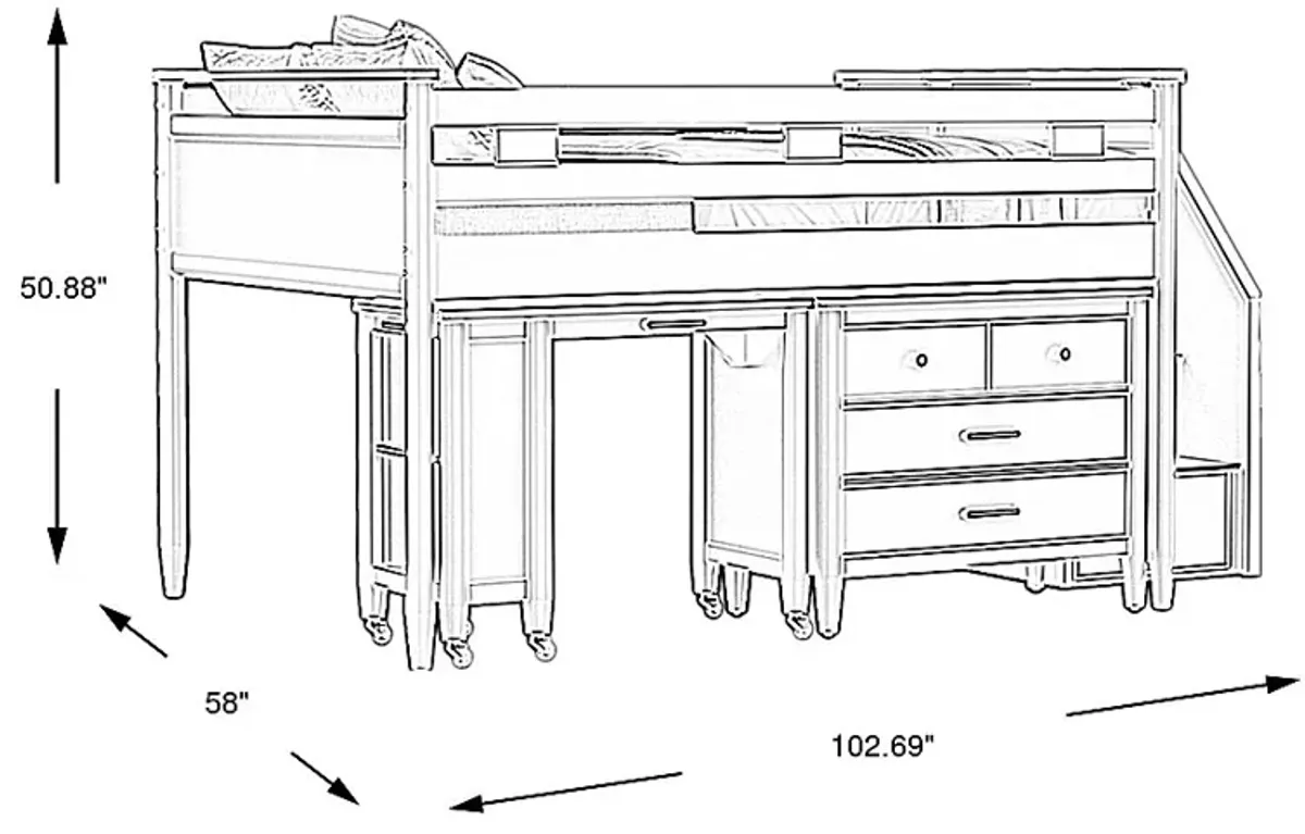 Kids Modern Colors Light Gray Full Step Loft with Loft Chest and Desk
