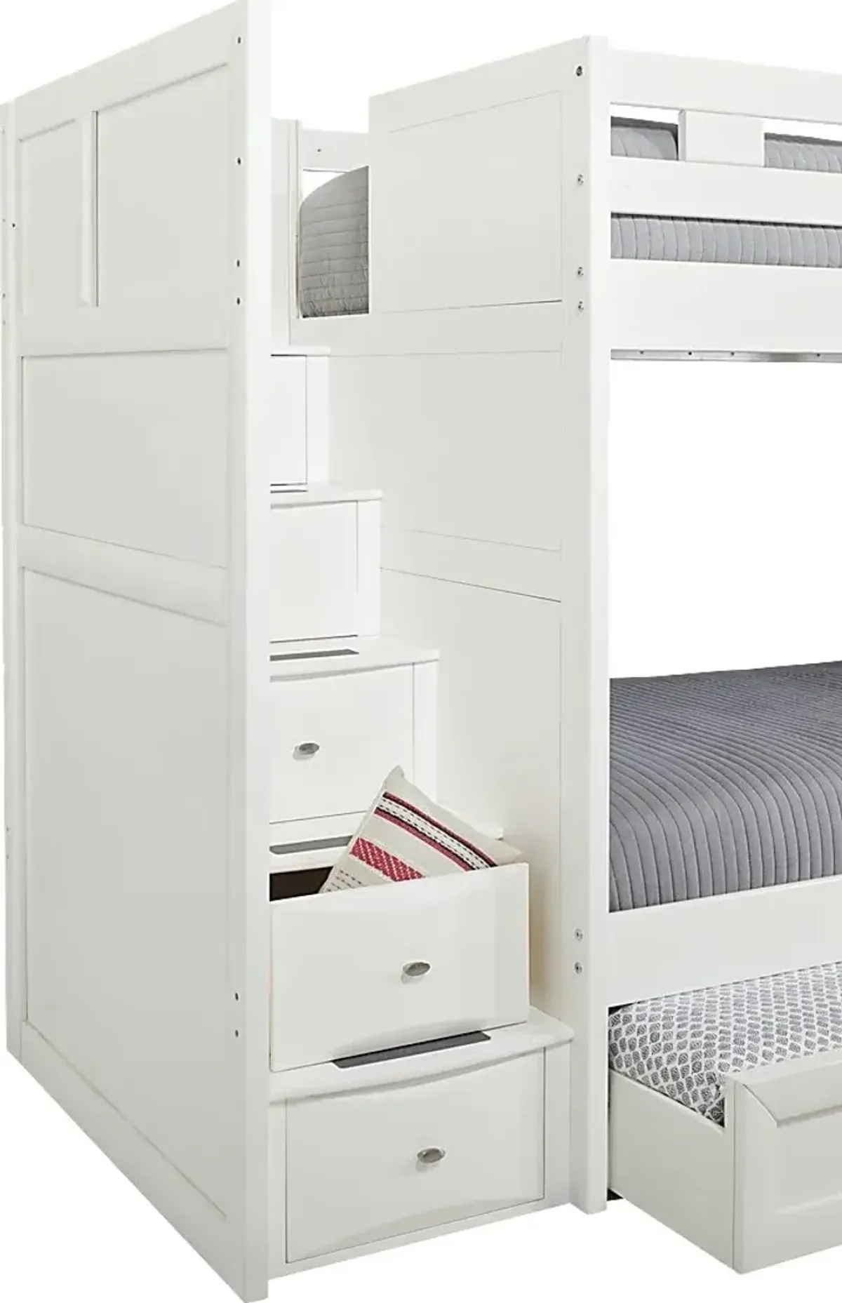 Ivy League 2.0 White Full/Twin Step Bunk with Chest and Bookcase