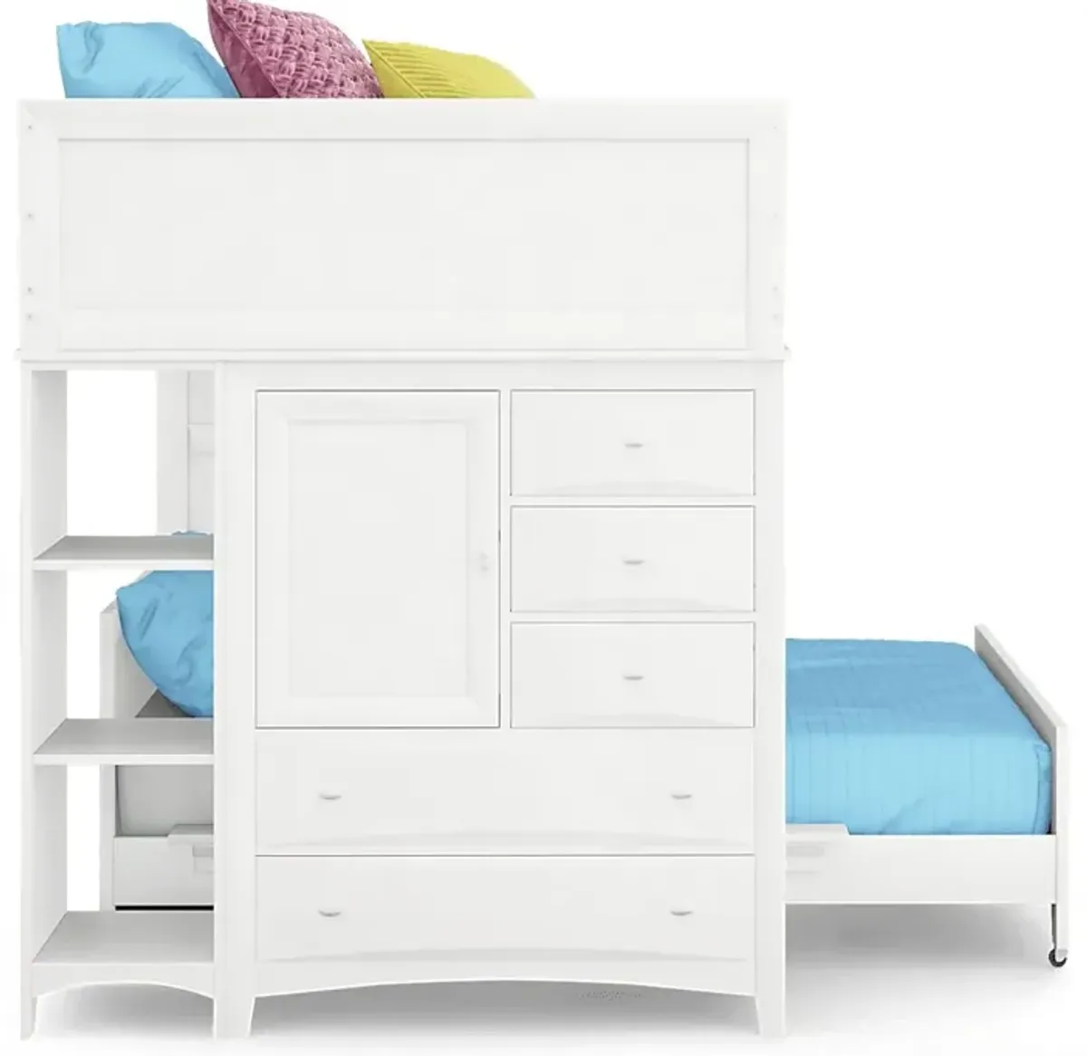 Ivy League 2.0 White Full/Twin Step Bunk with Chest and Bookcase