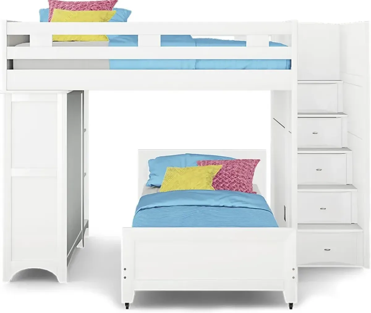 Ivy League 2.0 White Full/Twin Step Bunk with Chest and Bookcase