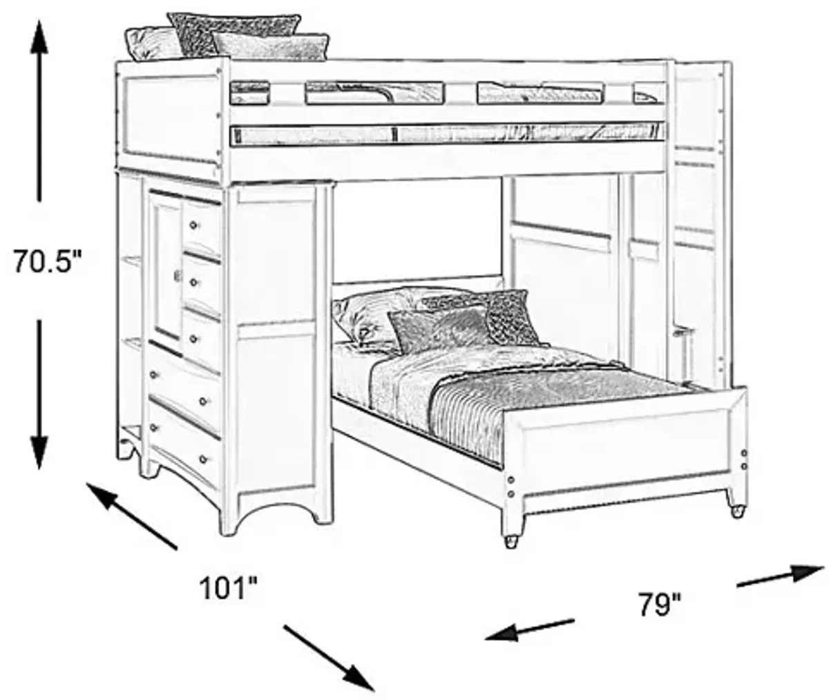 Ivy League 2.0 White Full/Twin Step Bunk with Chest and Bookcase