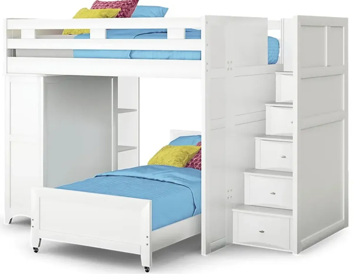 Ivy League 2.0 White Full/Twin Step Bunk with Chest and Bookcase