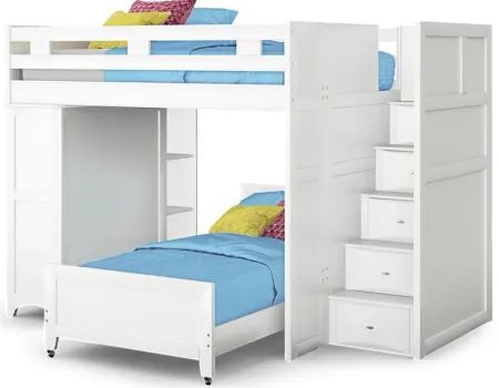Ivy League 2.0 White Full/Twin Step Bunk with Chest and Bookcase
