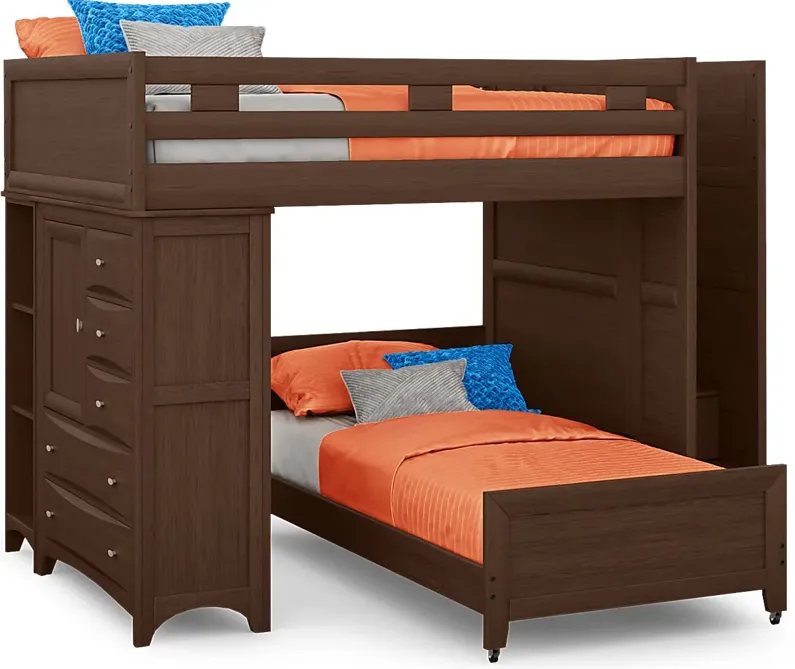 Ivy League 2.0 Walnut Full/Twin Step Bunk with Chest and Bookcase