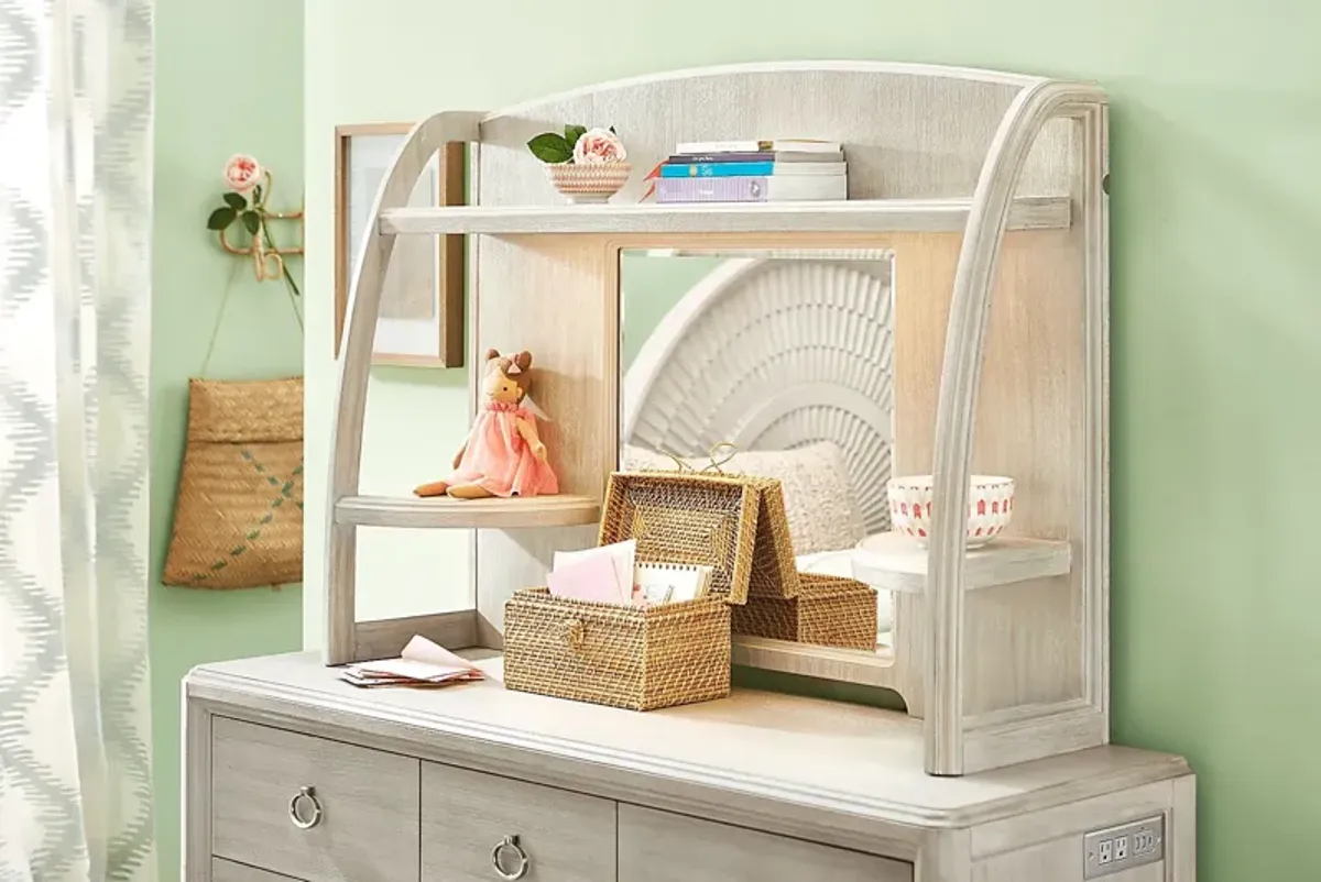 Kids Vivien Wirebrush Gray Vanity Desk and Hutch
