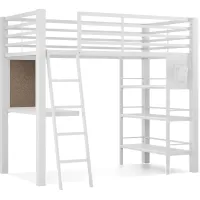 Kids Colefax Avenue White Twin Loft Bed with Desk and Bookcase