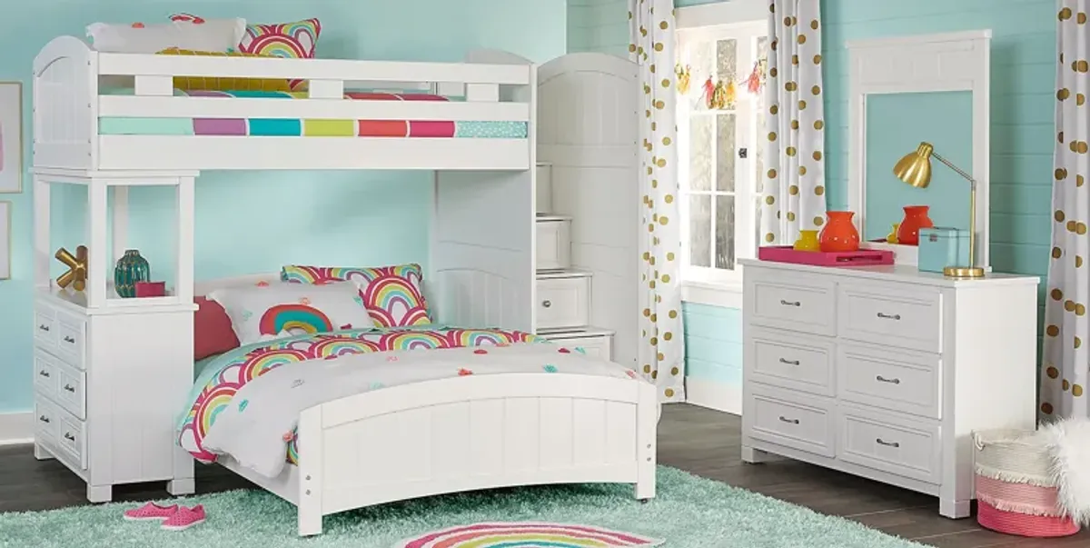 Kids Cottage Colors White Twin/Full Step Bunk with Dresser