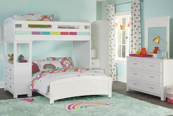 Kids Cottage Colors White Twin/Full Step Bunk with Dresser