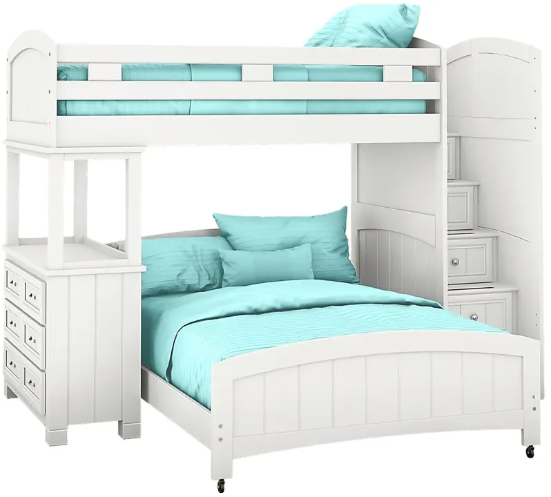 Kids Cottage Colors White Twin/Full Step Bunk with Dresser