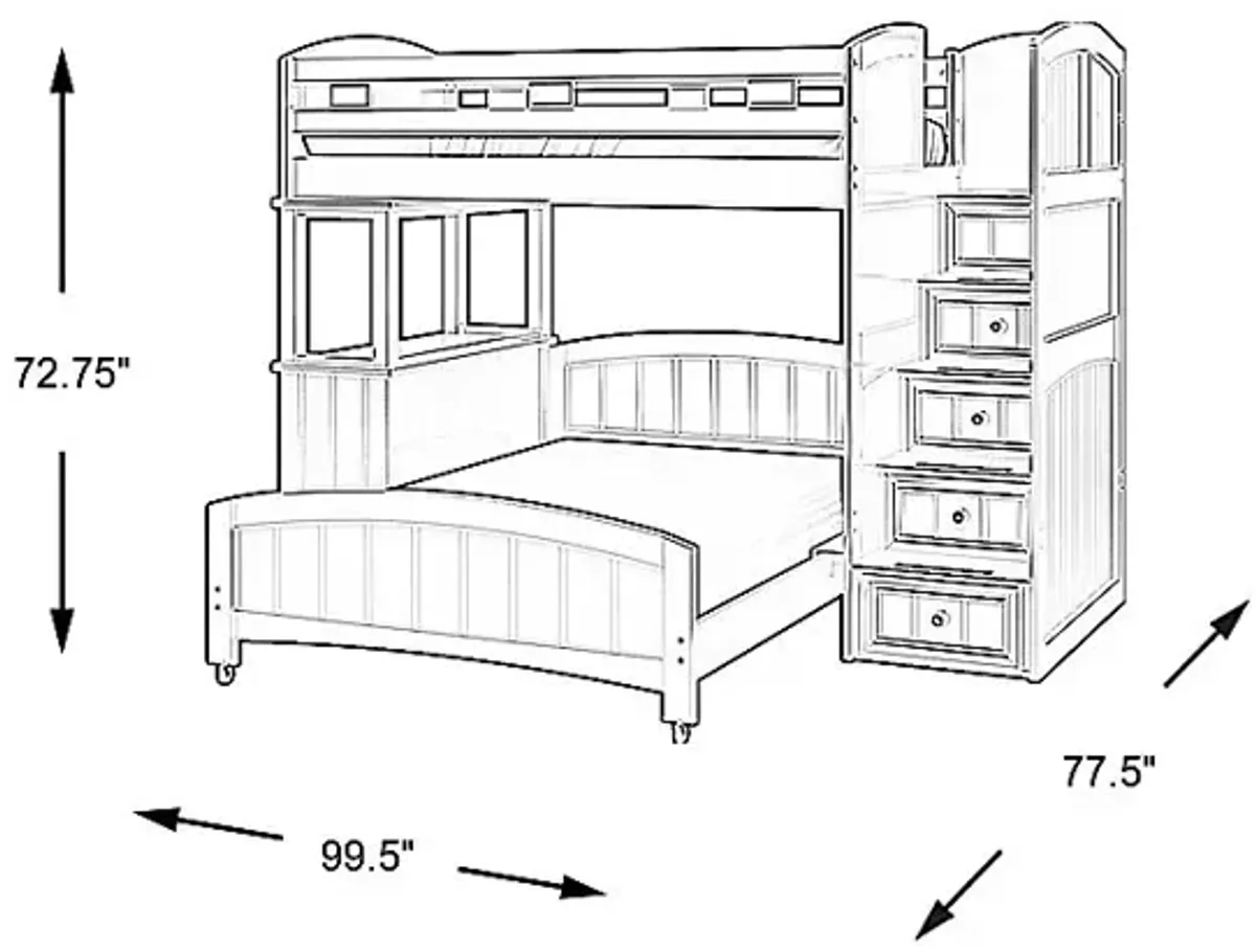 Kids Cottage Colors Black Twin/Full Step Bunk with Dresser