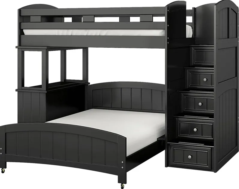 Kids Cottage Colors Black Twin/Full Step Bunk with Dresser