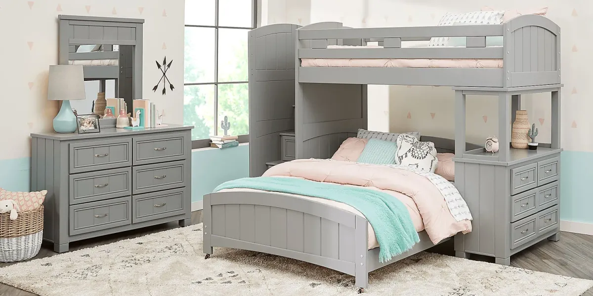 Kids Cottage Colors Gray Twin/Full Step Bunk Bed with Dresser