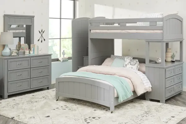 Kids Cottage Colors Gray Twin/Full Step Bunk Bed with Dresser