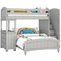 Kids Cottage Colors Gray Twin/Full Step Bunk Bed with Dresser