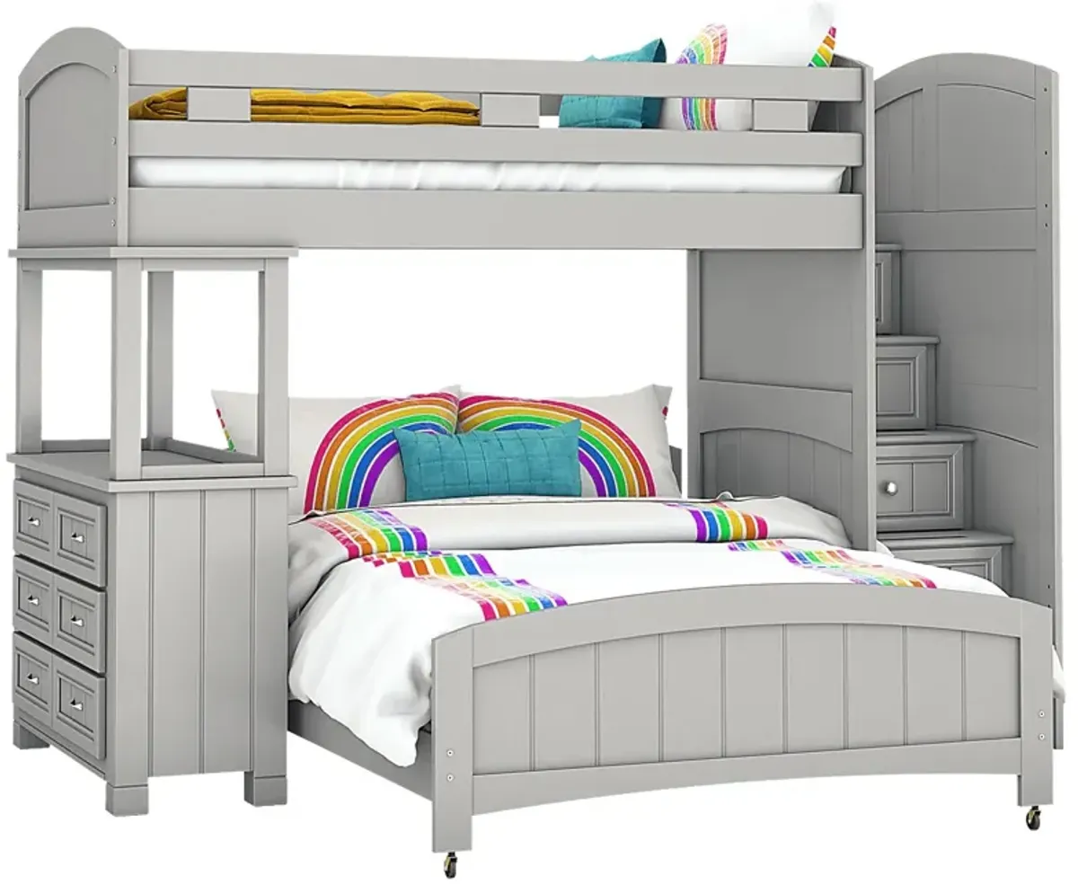 Kids Cottage Colors Gray Twin/Full Step Bunk Bed with Dresser