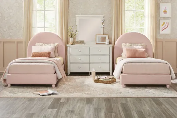 Kids South Bend Washed White Bedroom with 2 Pink Twin Moonstone Beds