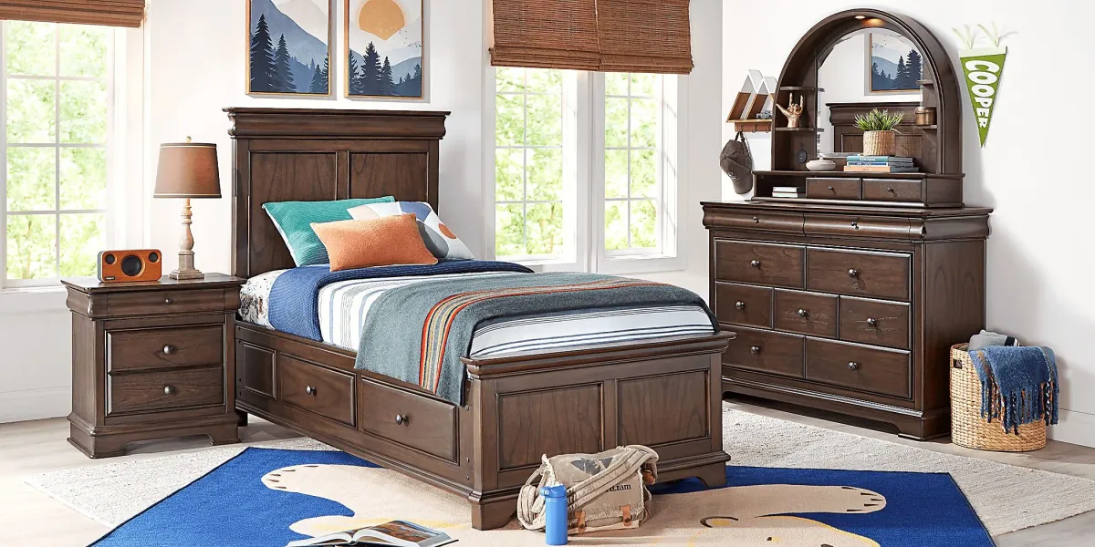 Kids Oberon Chocolate Twin Panel Bedroom with Storage Side Rails
