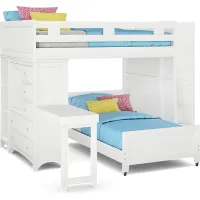 Ivy League 2.0 White Full/Twin Step Bunk with Chest, Bookcase & Desk Attachment