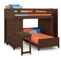 Ivy League 2.0 Walnut Full/Twin Step Loft with Chest and Bookcase with Desk Attachment