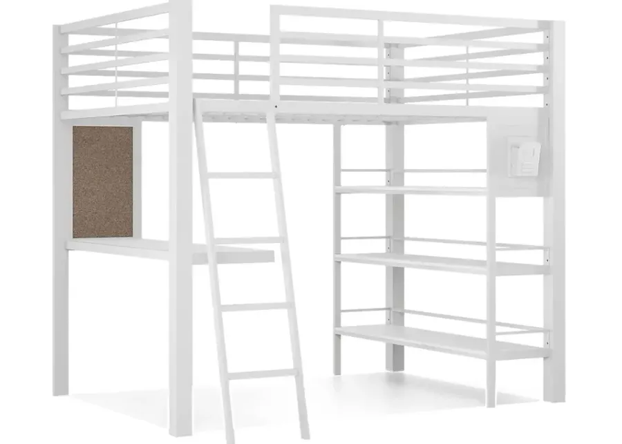 Kids Colefax Avenue White Full Loft Bed with Desk and Bookcase