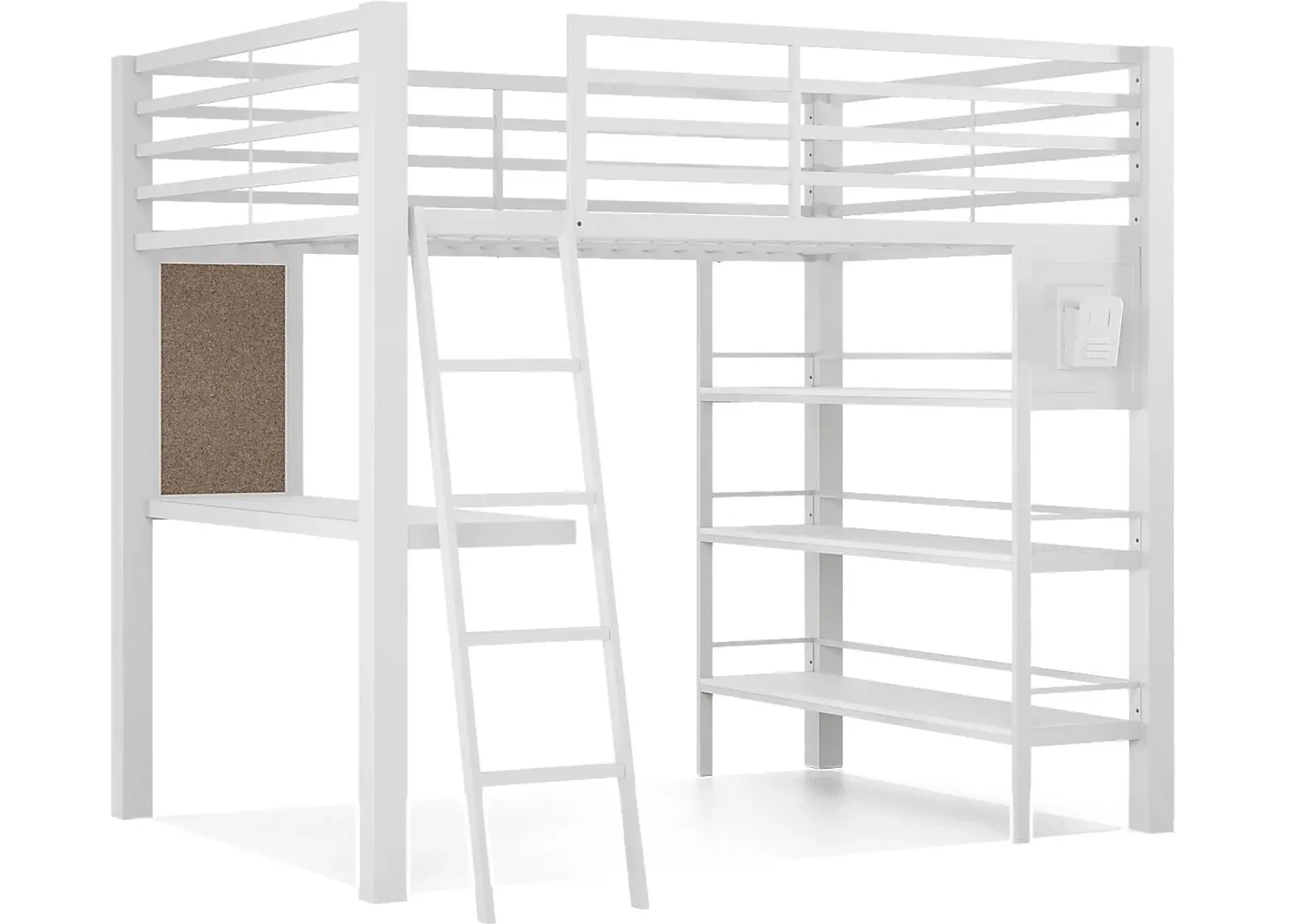 Kids Colefax Avenue White Full Loft Bed with Desk and Bookcase