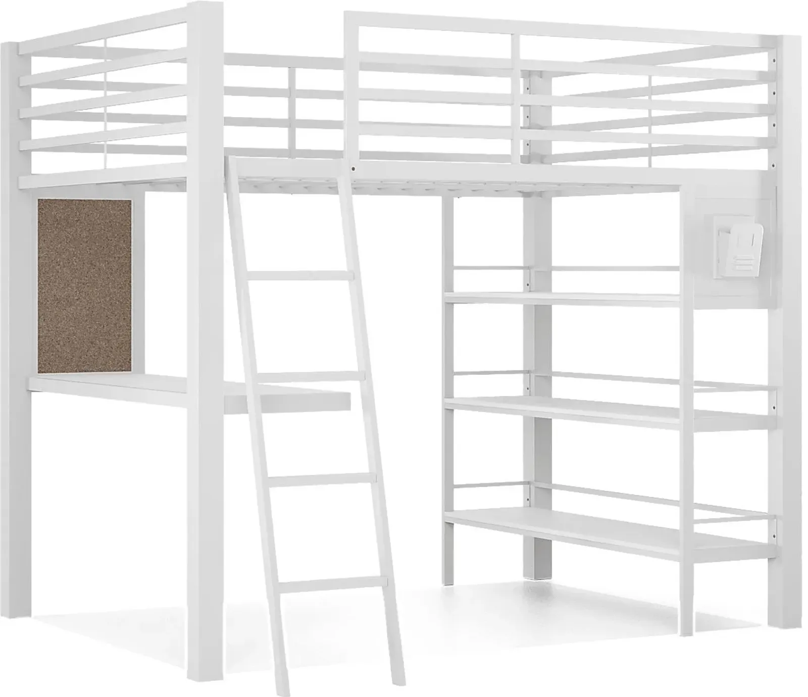 Kids Colefax Avenue White Full Loft Bed with Desk and Bookcase