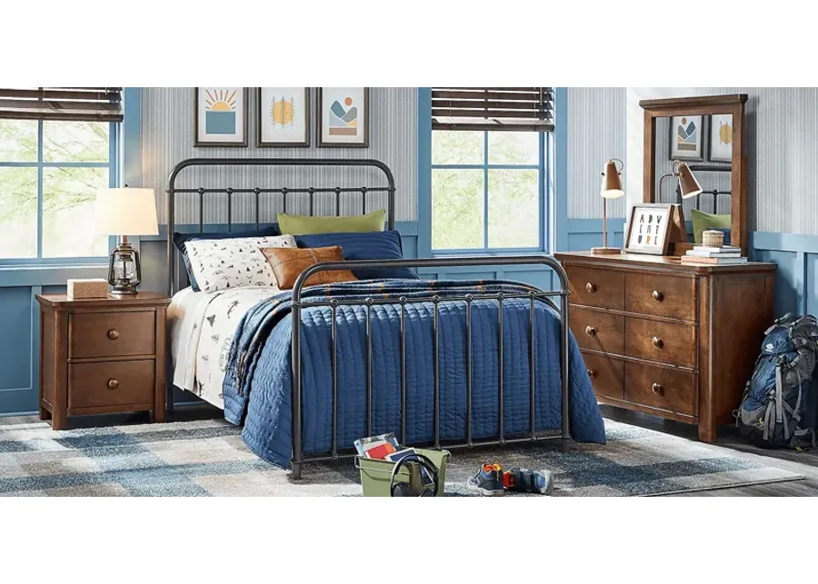 Kids South Bend Brown Cherry 5 Pc Bedroom with Saddlerock Dark Gray Full Metal Bed