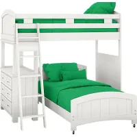 Kids Cottage Colors White Twin/Twin Loft Bunk Bed with Dresser