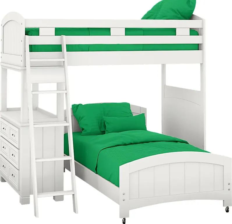 Kids Cottage Colors White Twin/Twin Loft Bunk Bed with Dresser