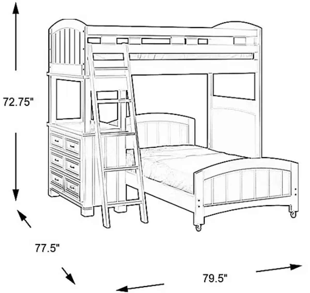 Kids Cottage Colors Black Twin/Twin Loft Bunk Bed with Dresser