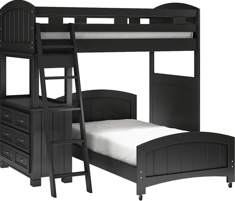 Kids Cottage Colors Black Twin/Twin Loft Bunk Bed with Dresser