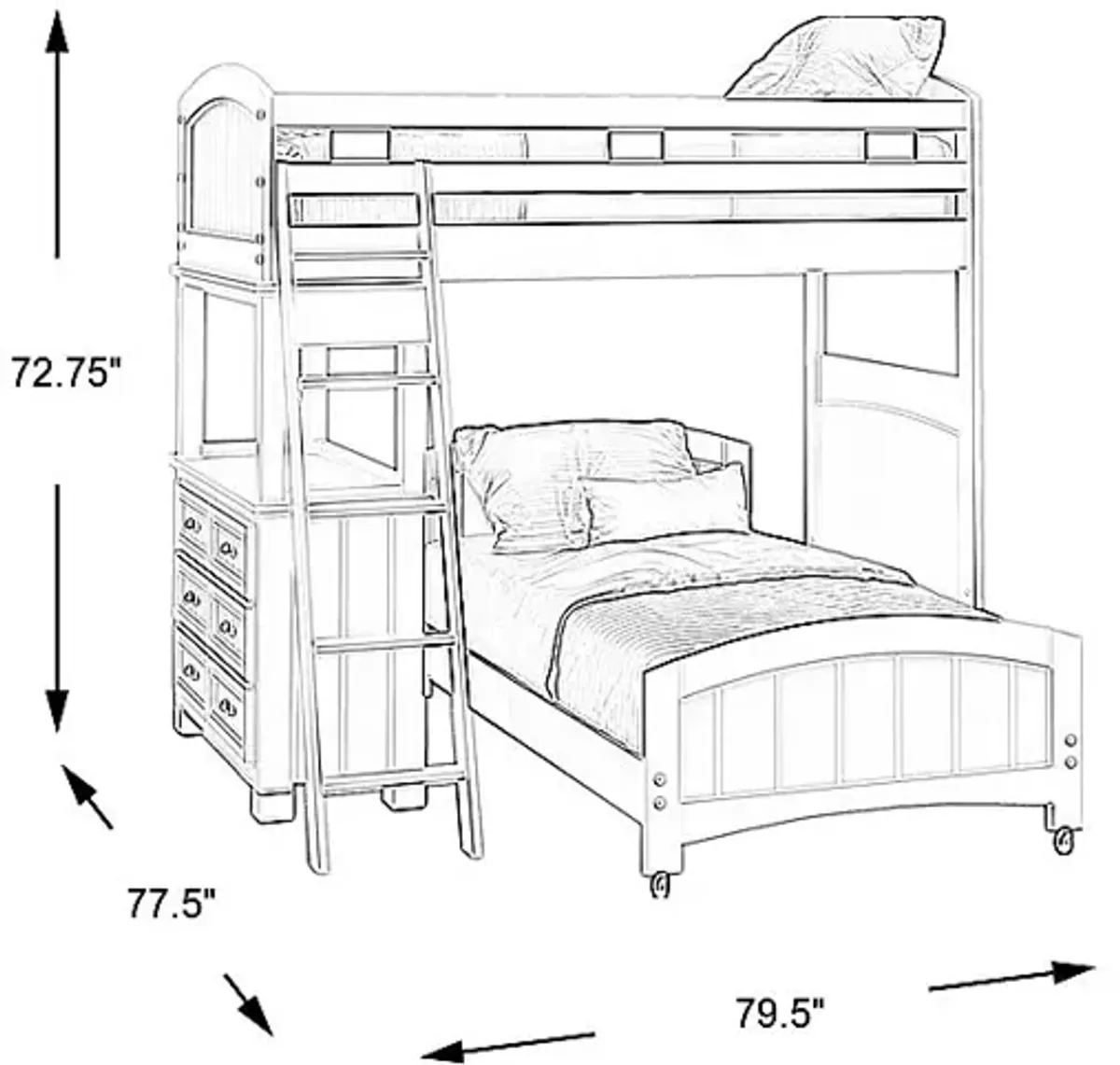 Kids Cottage Colors Gray Twin/Twin Loft Bunk Bed with Dresser