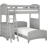 Kids Cottage Colors Gray Twin/Twin Loft Bunk Bed with Dresser