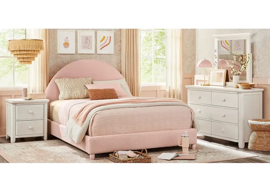 Kids South Bend Washed White 5 Pc Bedroom with Moonstone Pink Full Upholstered Bed