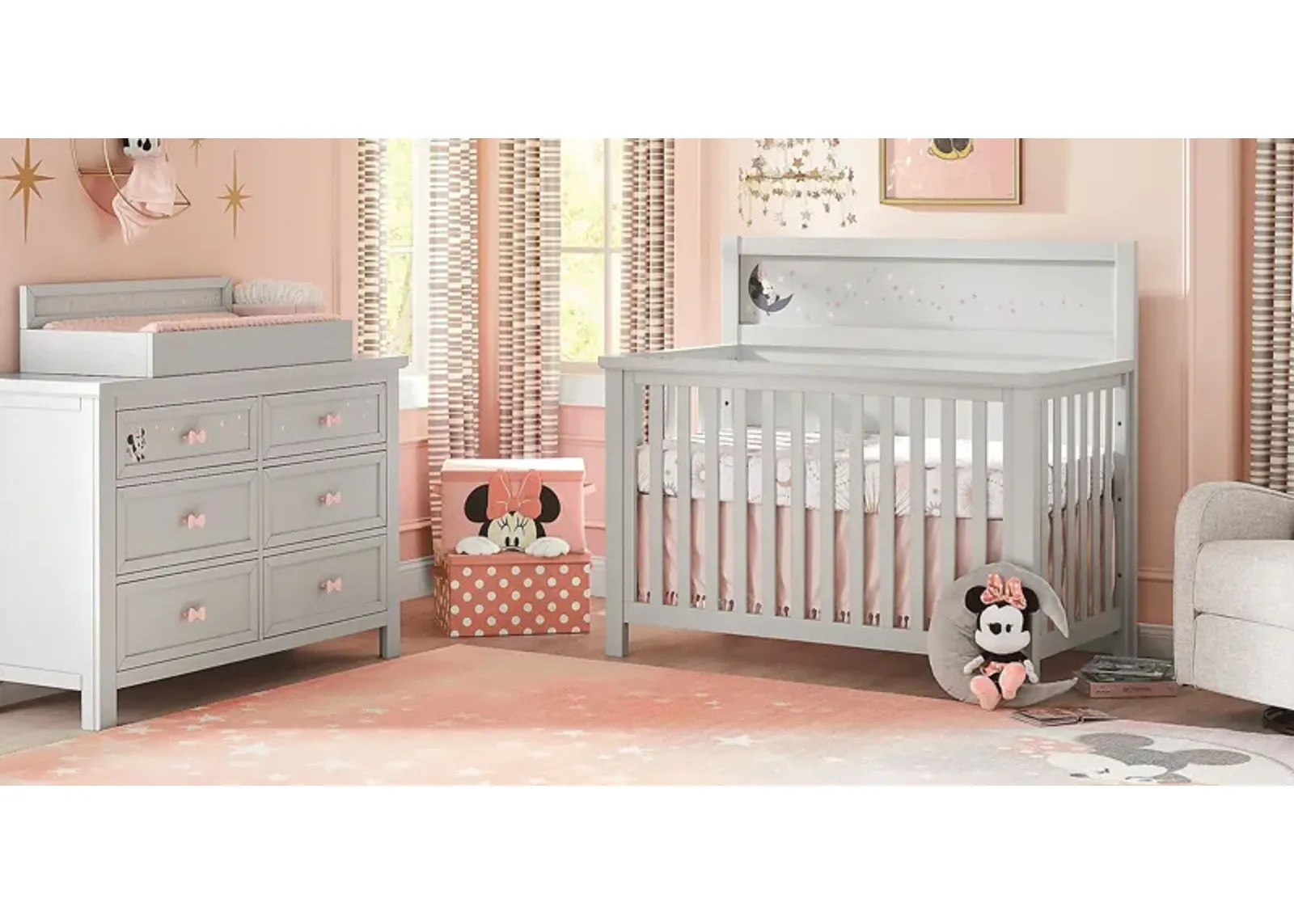 Kids Starry Dreams with Minnie Mouse Gray 5 Pc Nursery with Toddler Rails