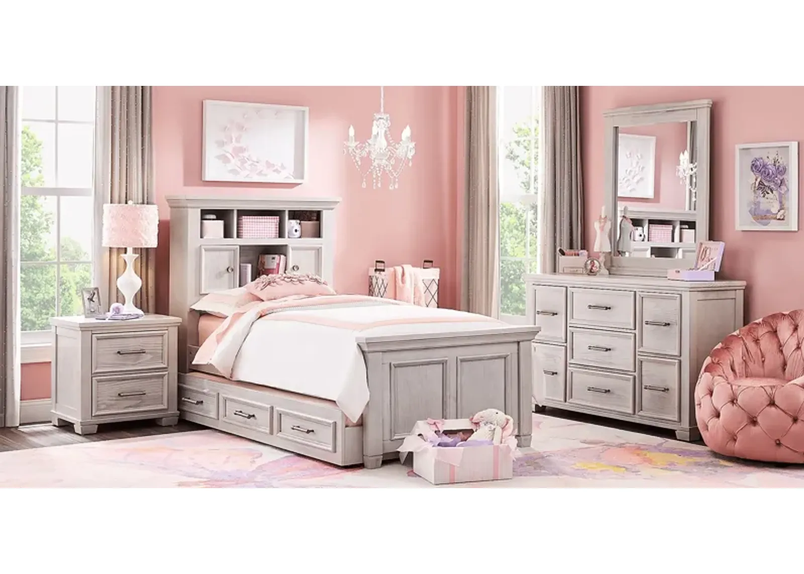 Kids Canyon Lake Ash Gray 5 Pc Twin Bookcase Bedroom