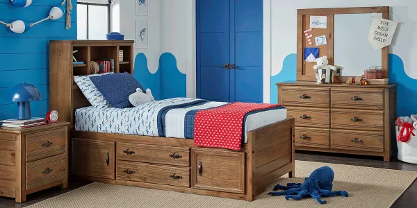 Kids Creekside 2.0 Chestnut Full Bookcase Bedroom with Storage Side Rail